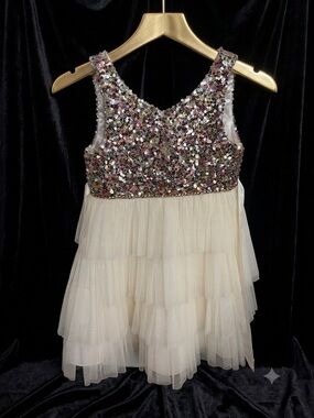 American Princess Sequin Bodice Cream Tulle Party Dress